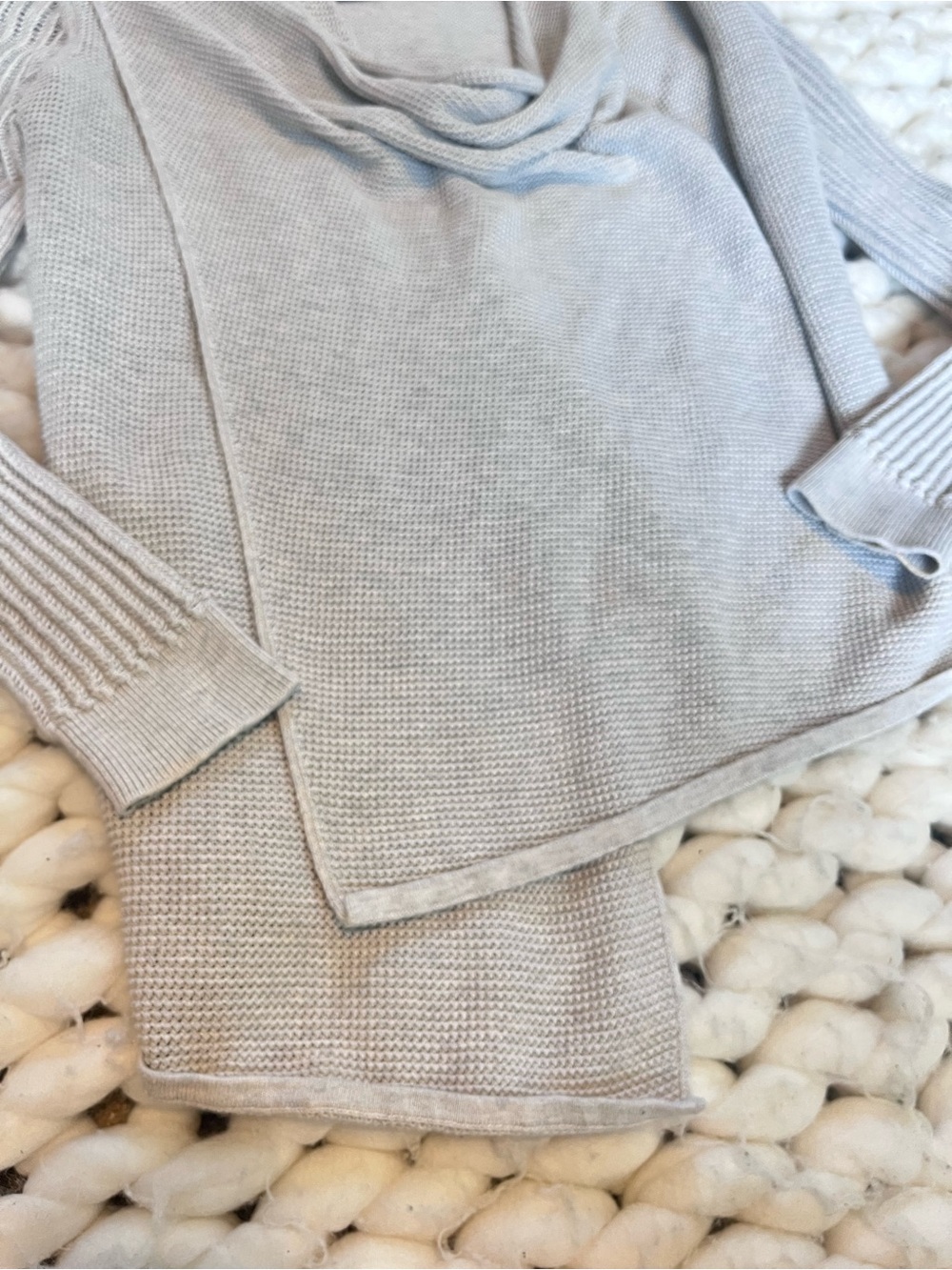 AllSaints Cowl Neck Knit Sweater Jacket | Lightweight Textured Knit | Neutral - Picture 7 of 9